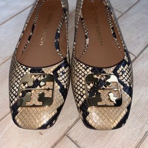 Tory Burch Georgia Snake-Print Ballet Flats Sz 8M